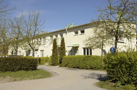 Modern apartment buildings in new neighborhood.