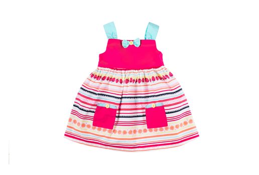 beautiful elegant bright light baby summer striped dress isolated on white background