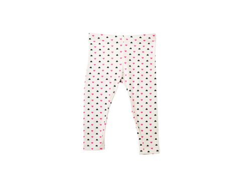a baby white pants in pink and black hearts print for spring and summer wardrobe isolated on a white background