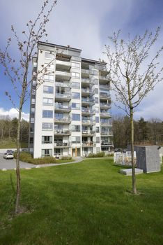 Modern apartment buildings in new neighborhood.