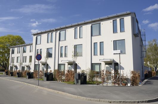 Modern apartment buildings in new neighborhood.