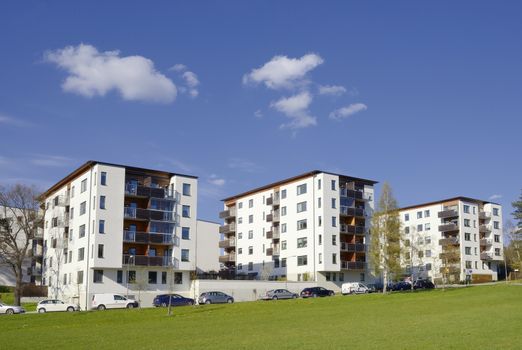 Modern apartment buildings in new neighborhood.