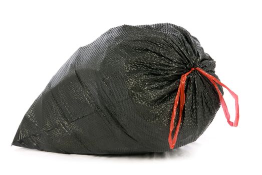 Horizontal shot of large garbage trash bag on a white background.