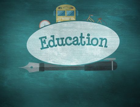 The word education and school graphics against green chalkboard