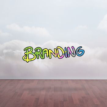 branding against clouds in a room