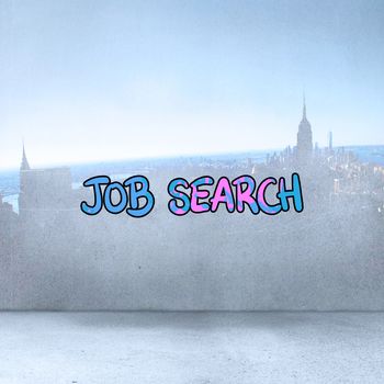 job search against city scene in a room