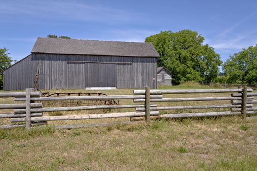 Old country barn fences and trees Willamette valley Oregon.