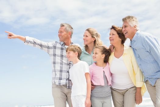 Multi generation family looking away at the beach