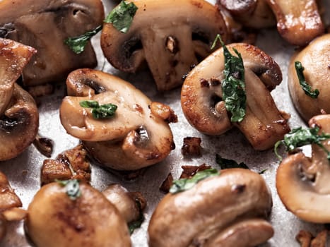 close up of rustic sauteed mushroom