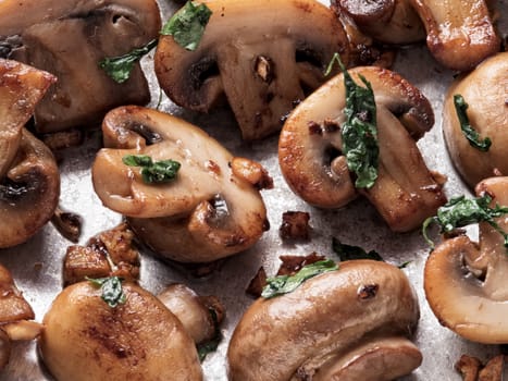 close up of rustic sauteed mushroom