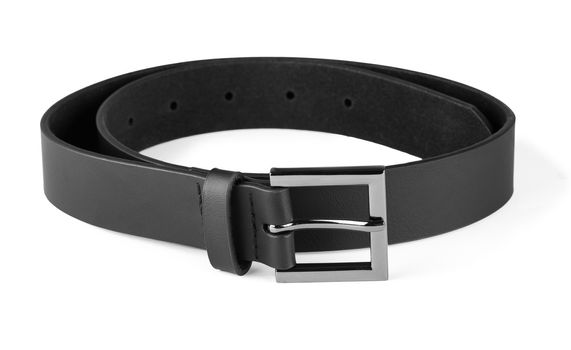 Men's black leather belt for trousers, boy's  belt isolated on white background