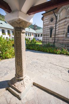 Cozia, Romania - Septemper 2, 2012: Detail of a column from Cozia monastery church housing the tomb of Mircea the Elder, Romania