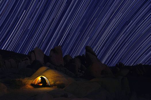 Tent Camping at Night in Joshua Tree Park