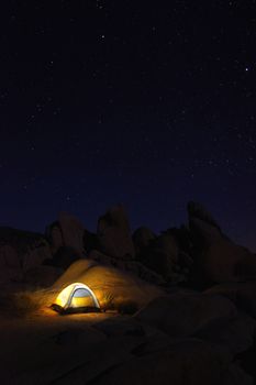 Tent Camping at Night in Joshua Tree Park