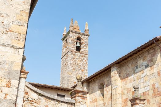 Lines of Italian heritage architecture., stone walls, bell tower.
