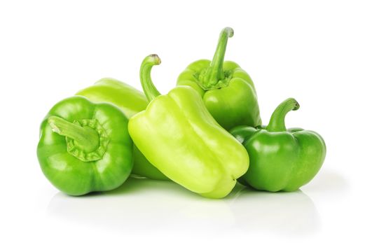 sweet green bell peppers, isolated on white background, closeup 