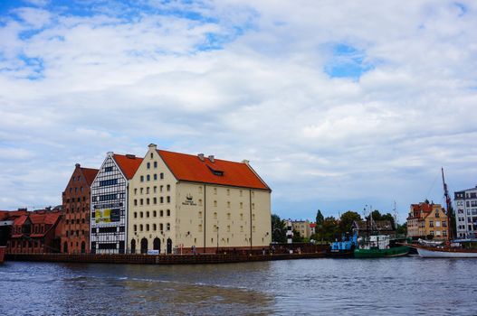 GDANSK, POLAND - JULY 29, 2015: Building by the Motlawa river at the city center