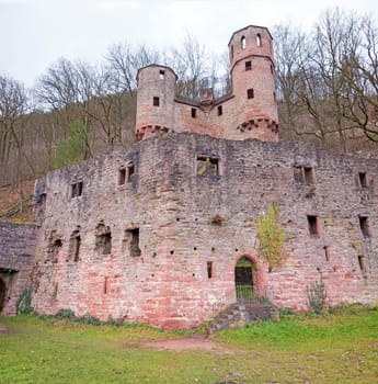 Fortress named Bergfeste Dilsberg - ruin on a hilltop overlooking the Neckar valley - panorama shot
