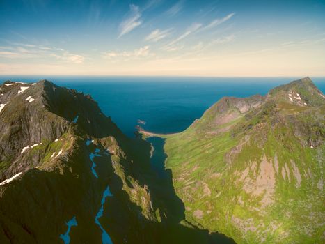 Aerial view of scenic mountains on Lofoten