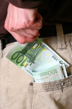 Euros which have endured from the pocket - the close up shot