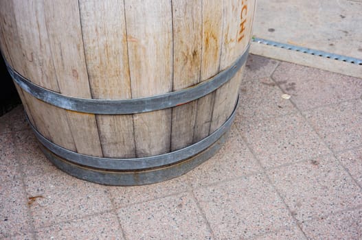 GDANSK, POLAND - JULY 29, 2015: Close up of wooden Cecchi barrel