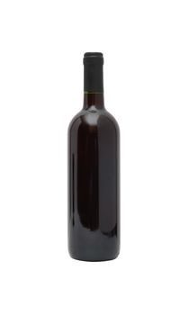 One bottle of red wine on white background. Isolated with clipping path