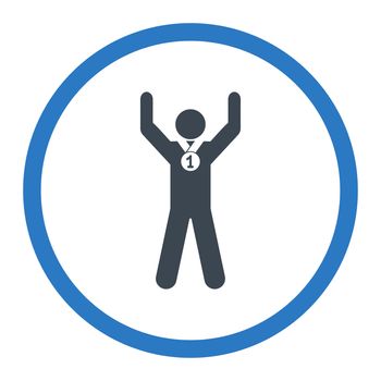 Winner glyph icon. This rounded flat symbol is drawn with smooth blue colors on a white background.