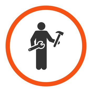 Serviceman glyph icon. This rounded flat symbol is drawn with orange and gray colors on a white background.