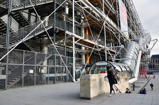 Paris, France - May 14, 2015: People visit Centre of Georges Pompidou on May 14, 2015 in Paris, France. The Centre of Georges Pompidou is one of the most famous museums of the modern art in the world.