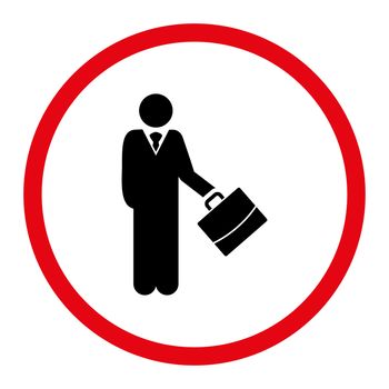 Businessman icon. This rounded flat symbol is drawn with intensive red and black colors on a white background.