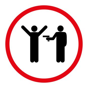 Crime icon. This rounded flat symbol is drawn with intensive red and black colors on a white background.
