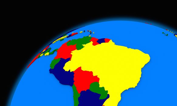 south America on planet Earth, political map