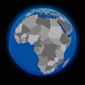 Africa on political globe on black background