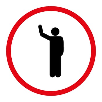 Hello icon. This rounded flat symbol is drawn with intensive red and black colors on a white background.