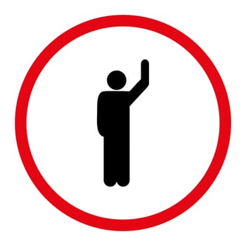 Hitchhike icon. This rounded flat symbol is drawn with intensive red and black colors on a white background.