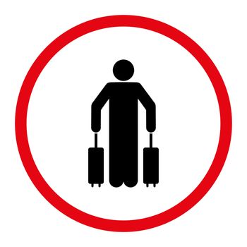 Passenger baggage icon. This rounded flat symbol is drawn with intensive red and black colors on a white background.