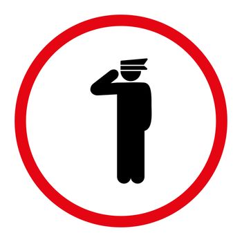 Police officer icon. This rounded flat symbol is drawn with intensive red and black colors on a white background.