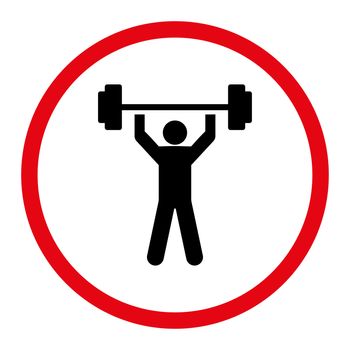 Power lifting icon. This rounded flat symbol is drawn with intensive red and black colors on a white background.