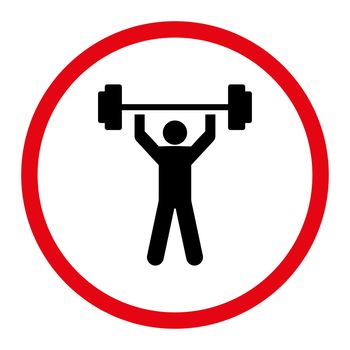 Power lifting icon. This rounded flat symbol is drawn with intensive red and black colors on a white background.