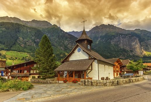 Church near the street in Guttannen, Bern canton, Switzerland