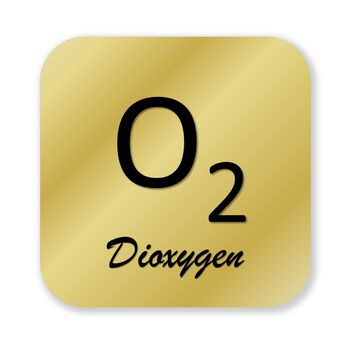 Golden chemical formula of dioxygen symbol isolated in white background