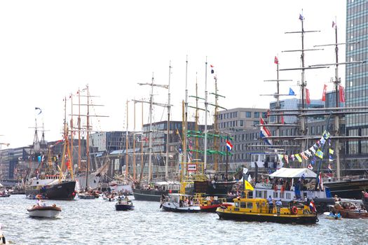 AMSTERDAM, THE NETHERLANDS - AUGUST 22, 2015: Several tallships in Amsterdam particiating at European large tallship event SAIL 2015.