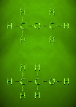 Abstract green background whith chemistry structure scheme
