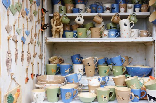 GDANSK, POLAND - JULY 29, 2015: Cups and mugs for sale at a market