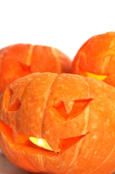 Glowing Halloween Pumpkins isolated on white background