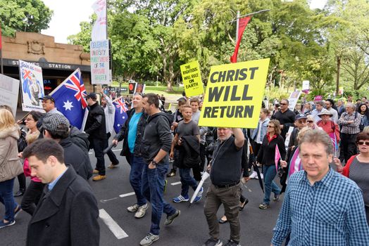 AUSTRALIA, Sydney: Amid ongoing discussion in federal government over marriage equality, New South Wales MP Reverend Fred Nile leads a Unity Australia rally from Belmore Park to Martin Place on September 20, 2015 to celebrate marriage and family and to protect traditional marriage