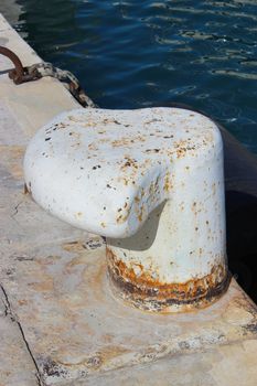 Old Iron Bollard at a Harbor of Nice in France