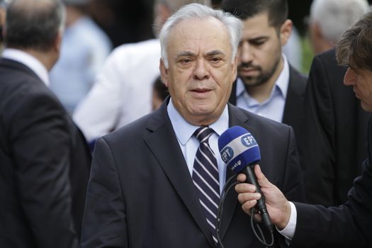 GREECE, Athens: Yannis Dragasakis, the designated Deputy Prime Minister of Greece, gives an interview, arriving at the Presidential Mansion for the swearing-in ceremony in Athens, Greece on September 23, 2015. The ceremony took place at the Presidential Mansion, three days after the victory of SYRIZA (Coalition of the Radical Left) in the second Greek General Election in eight months.The implementation of the bailout, agreed after months of bitter negotiations, will be the government's overwhelming task.