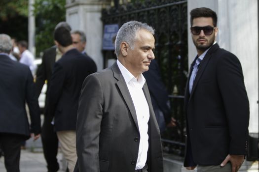 GREECE, Athens: Panos Skourletis, the designated Minister of Environment and Energy, arrives at the Presidential Mansion for the swearing-in ceremony in Athens, Greece on September 23, 2015. The ceremony took place at the Presidential Mansion, three days after the victory of SYRIZA (Coalition of the Radical Left) in the second Greek General Election in eight months.The implementation of the bailout, agreed after months of bitter negotiations, will be the government's overwhelming task.