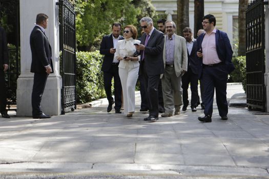 GREECE, Athens: Greek Government ministers leave the Presidential Mansion after the swearing-in ceremony in Athens, Greece on September 23, 2015. The ceremony took place at the Presidential Mansion, three days after the victory of SYRIZA (Coalition of the Radical Left) in the second Greek General Election in eight months.The implementation of the bailout, agreed after months of bitter negotiations, will be the government's overwhelming task.